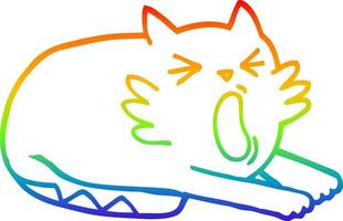 arcobaleno gradiente linea disegno cartone animato gatto che sbadiglia vettore