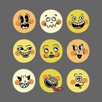 sorriso emoji retrò. i volti dei personaggi dei cartoni animati del big set anni '30. illustrazione vettoriale di sorriso comico vintage