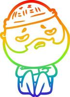 arcobaleno gradiente linea disegno cartone animato uomo preoccupato con la barba vettore