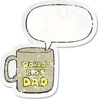 La migliore tazza di papà al mondo e l'adesivo in difficoltà con il fumetto vettore