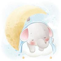 piccolo elefante che dorme sulla luna vettore