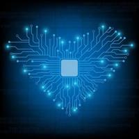 circuito elettronico del chip del computer con il vettore a forma di cuore per il concetto di tecnologia e finanza e l'istruzione per il futuro