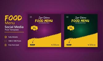 modello di post sui social media del menu del cibo, storia del menu del cibo super delizioso, post sui social media del ristorante vettore