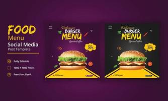 modello di post sui social media del menu del cibo, deliziosa storia del menu di hamburger, post sui social media del ristorante vettore