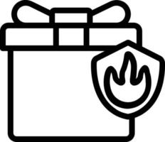 immagine di un pacchetto regalo con il simbolo di uno scudo e un fuoco che simboleggia il pacchetto protetto dal fuoco. vettore