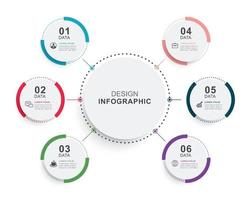 cronologia del cerchio di infografica con modello di dati a 6 numeri. illustrazione vettoriale sfondo astratto.