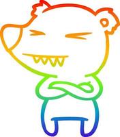 arcobaleno gradiente linea disegno arrabbiato orso polare cartone animato con le braccia conserte vettore