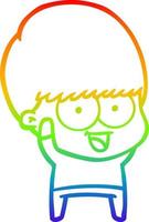 arcobaleno gradiente linea disegno felice cartone animato ragazzo sventolando vettore