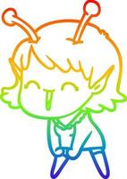 arcobaleno gradiente linea disegno cartone animato ragazza aliena che ride vettore