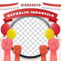 twibbon del giorno dell'indipendenza indonesiana con un pugno edificante, perfetto per i post sui social media, vettore