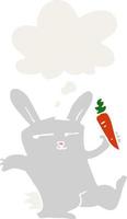 coniglio cartone animato con carota e fumetto in stile retrò vettore