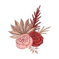 composizione moderna di fiori secchi. bouquet bohémien. illustrazione vettoriale disegnata a mano