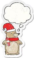 cartone animato orso di Natale e bolla di pensiero come adesivo consumato in difficoltà vettore