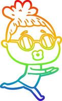 arcobaleno gradiente disegno donna cartone animato che indossa occhiali da sole vettore