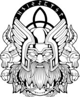 mitologico dio scandinavo thor, illustrazione monocromatica vettore