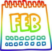 calendario del fumetto del disegno della linea del gradiente dell'arcobaleno che mostra il mese di febbraio vettore