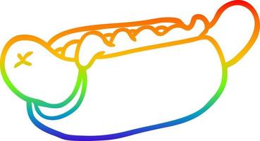 linea sfumata arcobaleno che disegna un hot dog fresco e gustoso vettore