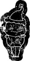 icona angosciata del fumetto di un ragazzo inquietante che indossa il cappello di Babbo Natale vettore
