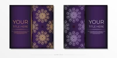 lussuoso modello di cartolina viola con ornamento mandala astratto vintage. elementi vettoriali eleganti e classici pronti per la stampa e la tipografia.