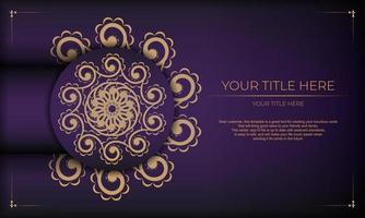 lussuoso modello di biglietto d'invito viola con ornamenti indiani d'epoca. elementi eleganti e classici pronti per la stampa e la tipografia. illustrazione vettoriale. vettore