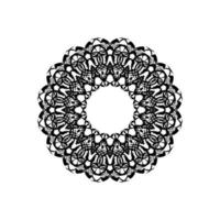 mandala indiano in bianco e nero. logo in bianco e nero. ornamenti rotondi decorativi. forma insolita del fiore. vettore orientale, modelli di terapia antistress. tessitura di elementi di design. vettore di loghi yoga.