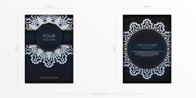 modello di cartolina blu scuro con ornamento mandala astratto bianco. elementi vettoriali eleganti e classici pronti per la stampa e la tipografia.