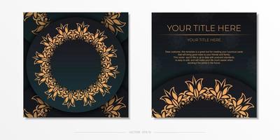 modello di cartolina verde scuro con ornamento mandala indiano bianco. elementi eleganti e classici pronti per la stampa e la tipografia. illustrazione vettoriale. vettore