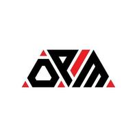 design del logo della lettera triangolare opm con forma triangolare. monogramma di design del logo del triangolo opm. modello di logo vettoriale triangolo opm con colore rosso. opm logo triangolare logo semplice, elegante e lussuoso. op.m
