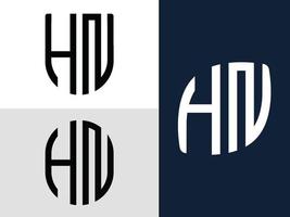 pacchetto di design del logo hn di lettere iniziali creative. vettore