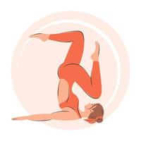 donna che fa esercizi di yoga, esegue esercizi fisici. concetto di stile di vita sano. illustrazione vettoriale. vettore