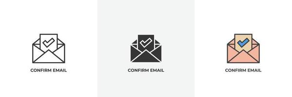 conferma icona e-mail. linea, versione colorata con contorno pieno e pieno, contorno e segno vettoriale riempito. simbolo dell'idea, illustrazione del logo. grafica vettoriale