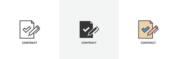 icona del contratto. linea, versione colorata con contorno pieno e pieno, contorno e segno vettoriale pieno. simbolo dell'idea, illustrazione del logo. grafica vettoriale