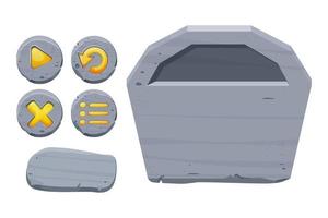 collezione di bottoni in pietra, set di risorse rock in stile cartone animato isolato su sfondo bianco. interfaccia di gioco dell'interfaccia utente di oggetti dettagliati minerali, pannello dell'app. illustrazione vettoriale