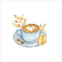 una tazza di caffè e chicchi di caffè. illustrazione ad acquerello vettore