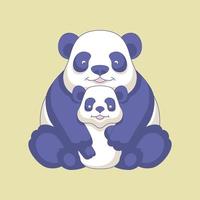 simpatico panda che abbraccia il suo cucciolo vettore