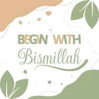 inizia con bismillah citazione lettering disegno vettoriale in colore pastello