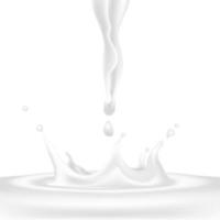 Set di illustrazioni realistiche vettoriali 3d, schizzi di latte e versare, prodotti lattiero-caseari naturali realistici, gocce di schizzi di yogurt o panna, isolati su sfondo bianco. stampa, modello, elemento di design