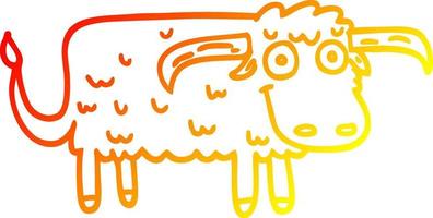 caldo gradiente disegno cartone animato mucca pelosa vettore