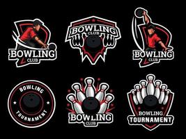 set di loghi ed emblemi di bowling vettore