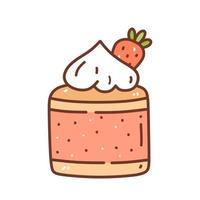 pezzo di torta di fragole isolato su sfondo bianco. dolce carino decorato con frutti di bosco. illustrazione disegnata a mano di vettore in stile doodle. perfetto per i disegni delle vacanze, carte, decorazioni, logo, menu.