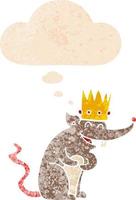 cartone animato re dei topi che ride e bolla di pensiero in stile retrò strutturato vettore