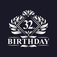 32 anni di logo di compleanno, celebrazione del 32esimo compleanno di lusso. vettore