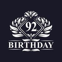 Logo di compleanno di 92 anni, celebrazione del 92esimo compleanno di lusso. vettore