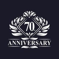 Logo dell'anniversario di 70 anni, logo floreale di lusso per il 70° anniversario. vettore