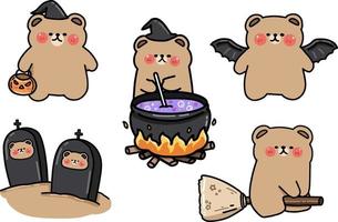 impostare il tema di halloween dell'orso del personaggio dei cartoni animati, illustrazione vettoriale