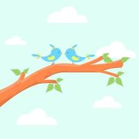 due simpatici uccelli innamorati su un ramo di un albero. illustrazione vettoriale