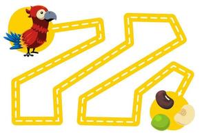 gioco educativo per bambini pratica della scrittura a mano traccia le linee sposta il simpatico cartone animato animale pappagallo su foglio di lavoro stampabile arachidi vettore