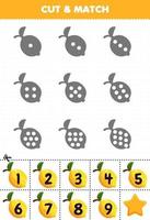 gioco educativo per bambini conta i punti su ogni sagoma e abbinali al foglio di lavoro stampabile con frutti di limone numerati corretto