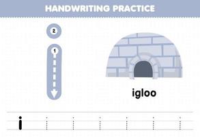 gioco educativo per bambini pratica di scrittura a mano con lettere minuscole i per foglio di lavoro stampabile igloo vettore