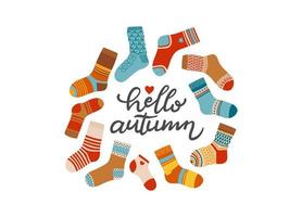 ciao autunno lettering stagione autunnale slogan illustrazione vettoriale